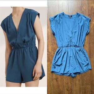 Aritzia Large 100% Silk Babaton Surplice Romper Jumpsuit. Royal Blue.